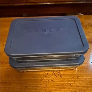 Pyrex Glass Containers with Dark Blue Lids set of 2/ 3 cup capacity